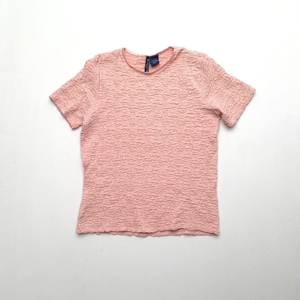 Y2K 2000s Architect Baby Pink Slinky Scrunched Textured Cotton Knit Baby Tee S M